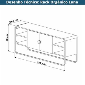Rack Organico Luna Artesano 150 cm -larg- em MDP Hanover Duas Gavetas Base Metal Dourado -5-